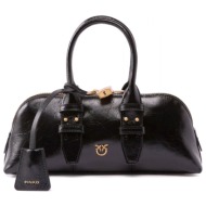 pinko τσαντα bowling bag horizontal new shiny calf μαυρο