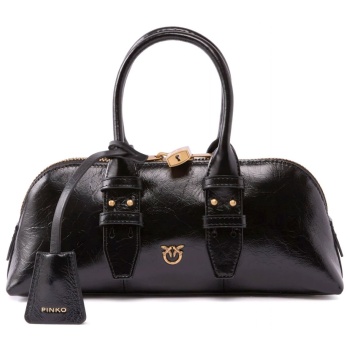 pinko τσαντα bowling bag horizontal new shiny calf μαυρο