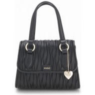 hugo τσανταki χειροσ/crossbody clioh m_top handle αποσπωμενο charm logo mεταλλικο μαυρο