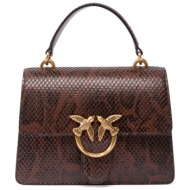 pinko τσαντα τυπωμα φιδι love one top handle mini καφε μπορντω