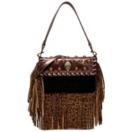 kurt geiger τσαντα ωμου/crossbody sm oxford fringe shoulder κροσσια λεοπαρ logo καφε/μαυρο