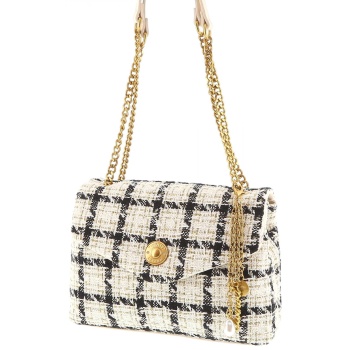 twinset τσαντα ωμου/crossbody καρο εκρου-μαυρο