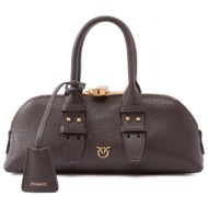 pinko τσαντα bowling bag horizontal sheep big grain καφε
