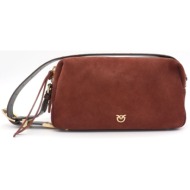 pinko τσαντα bauletto trittico suede spraying κεραμιδι