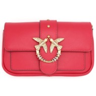 pinko τσαντακι love pocket new buckle vitello seta κοκκινο