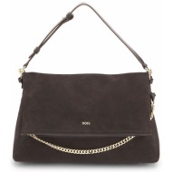 boss τσαντα ωμου yelena shoulderbag logo μεταλλικο σκουρο καφε