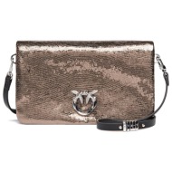 pinko τσαντακι click soft horizontal mini μοτιβο δερμα φιδιου μεταλλικο χρωμα