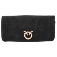 pinko τσαντακι click soft horizontal classic suede μαυρο