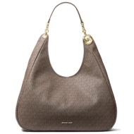 michael kors τσαντα ωμου ellie all over logo καφε/ταμπα