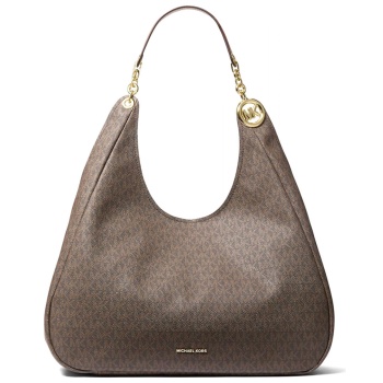 michael kors τσαντα ωμου ellie all over logo καφε/ταμπα