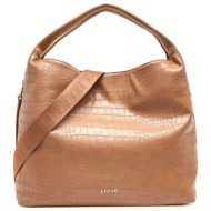 liu-jo τσαντα χειροσ/crossbody crocco logo μεταλλικο ταμπα
