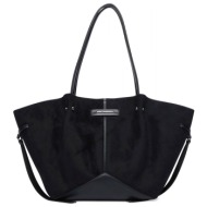 karl lagerfeld τσαντα ωμου k/pierced md tote suede logo μαυρο