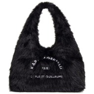 karl lagerfeld τσαντα ωμου k/rsg sling fur hobo logo μαυρο