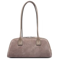 karl lagerfeld τσαντα ωμου k/daily ew zip shb suede logo γκρι