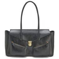 hugo τσαντα ωμου quinley_shoulder bag logo μαυρο