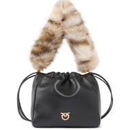 pinko τσαντα pouch nappa/macula imitationfur μαυρη με γουνινο ιμαντα