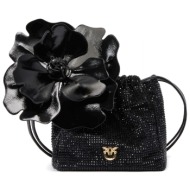 pinko τσαντα πουγκι pouch flower full strass μαυρο στρας