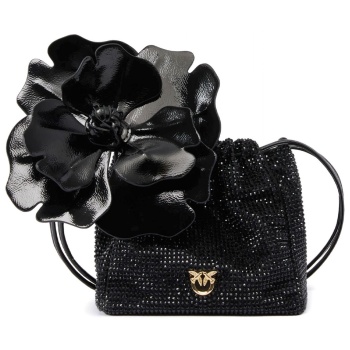 pinko τσαντα πουγκι pouch flower full strass μαυρο στρας