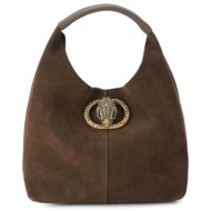 kurt geiger τσαντα χειρος chelsea sm slouch hobo σουετ logo σκουρο καφε