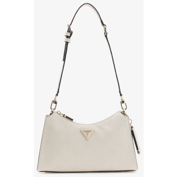 guess cresidia ii top zip shoulder bag off white logo σε προσφορά