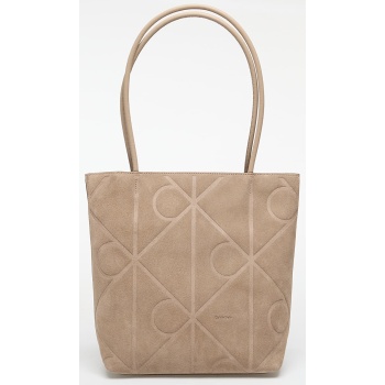 calvin klein emblem aop suede small tote desert taupe σε προσφορά