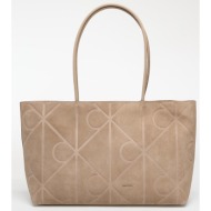 calvin klein emblem aop embossed suede tote beige universal