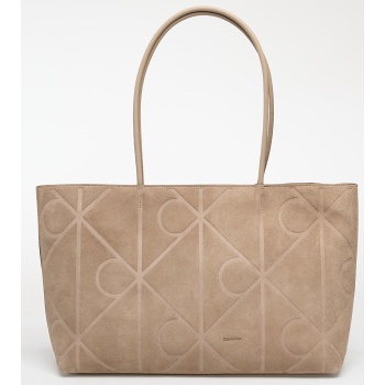 calvin klein emblem aop embossed suede tote beige universal σε προσφορά