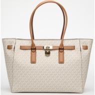 michael kors hamilton moderne large signature logo tote bag vanilla/ acorn universal