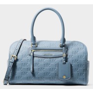michael kors jet set travel medium logo embossed leather duffel crossbody bag chambray universal