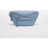 τσαντάκι μέσης michael kors jet set travel medium logo embossed leather sling pack chambray universa