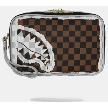 sprayground cream and brown tear check toiletry br