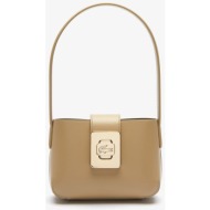 lacoste γυναικεία δερμάτινη τσάντα mini με μεταλλικό λογότυπο - nf3674me μπεζ