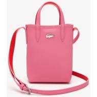 lacoste γυναικεία τσάντα crossbody μονόχρωμη με μεταλλικό λογότυπο `anna` - nf3866aa ροζ