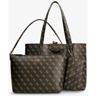 guess γυναικεία shopper bag με all-over logo print διπλής όψης `βrenton` - hwesg839023 καφέ