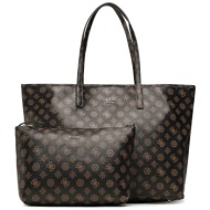 guess γυναικεία shopper bag με all-over logo print και αποσπώμενο τσαντάκι `vikky` - hwpq6995290 καφ