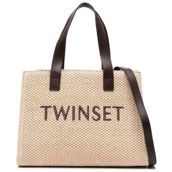 twinset γυναικεία τσάντα ώμου raffia με κεντημένο λογότυπο