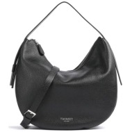 twinset γυναικεία τσάντα ώμου hobo μονόχρωμη με μεταλλικές λεπτομέρειες - 241tb7053 μαύρο