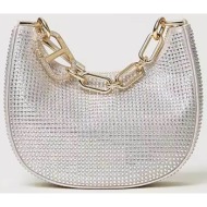 twinset γυναικεία τσάντα χειρός με στρας `mini croissant` - 241tb7251 ασημί