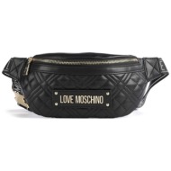 love moschino γυναικεία τσάντα μέσης μονόχρωμη με καπιτονέ σχέδιο και ανάγλυφο logo `quilted` - jc40