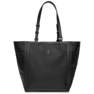 tommy hilfiger γυναικεία τσάντα tote με μεταλλικό λογότυπο - aw0aw15717 μαύρο