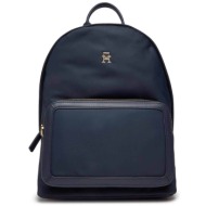 tommy hilfiger γυναικείο backpack μονόχρωμο με μεταλλικό λογότυπο - aw0aw15718 σκούρο μπλε