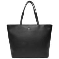 tommy hilfiger γυναικεία τσάντα tote faux leather με μεταλλικό λογότυπο - aw0aw15720 μαύρο