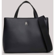 tommy hilfiger γυναικεία τσάντα χειρός faux leather με μεταλλικό λογότυπο - aw0aw15721 μαύρο