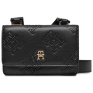 tommy hilfiger γυναικείο mini bag crossbody με all-over ανάγλυφο monogram logo - aw0aw15727 μαύρο