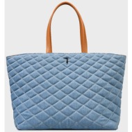 trussardi γυναικεία τσάντα ώμου με μεταλλικό λογότυπο - 75b01105-9y099998 γαλάζιο