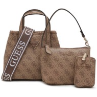 guess γυναικεία τσάντα mini χειρός με αποσπώμενα pouches `latona` - hwsg9211750 καφέ ανοιχτό