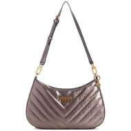 guess γυναικεία τσάντα ώμου με μεταλλικό ανάγλυφο λογότυπο `jania` - hwgs9199180 ροζ