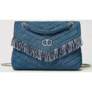 twinset γυναικεία τσάντα ώμου μονόχρωμη denim με αλυσίδα - 241tb7300 μπλε σκούρο