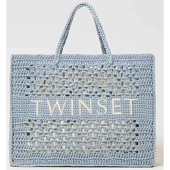 twinset γυναικεία τσάντα χειρός πλεκτή με μεγάλο λογότυπο 