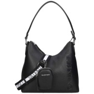 valentino γυναικεία τσάντα ώμου μονόχρωμη με ανάγλυφο logo `soho` - 55kvbs7lv01/soh μαύρο